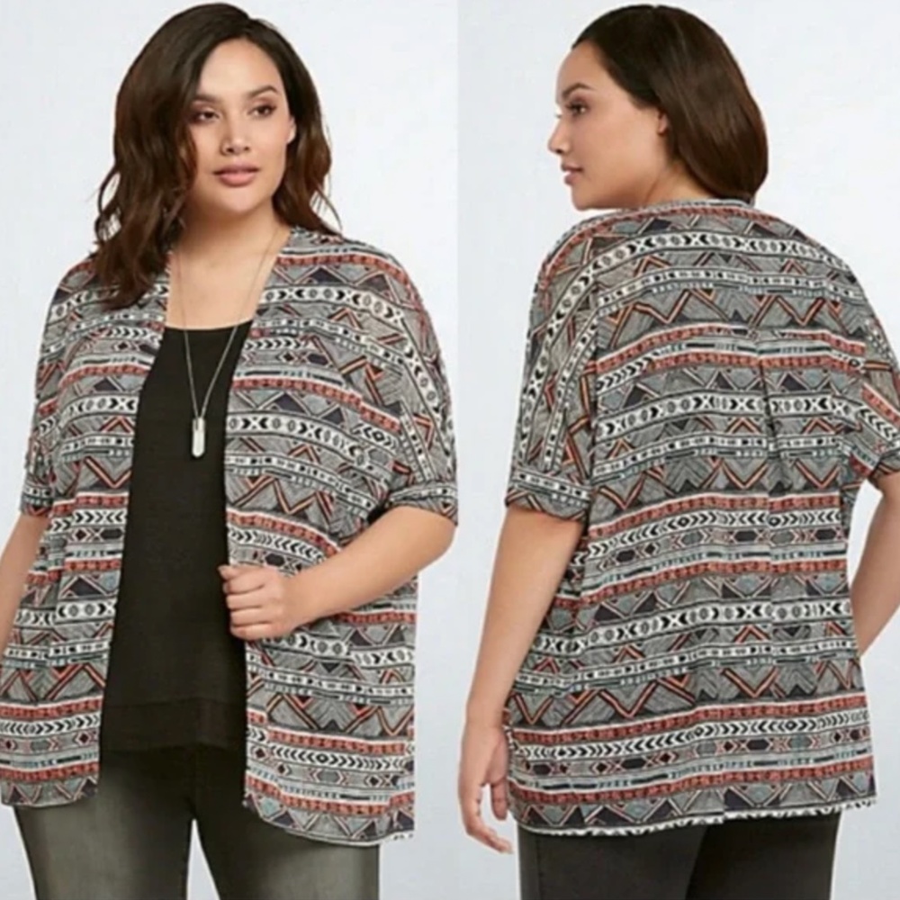 Torrid Plus Size Geo Print Hacci Knit Dolman Open… - image 1